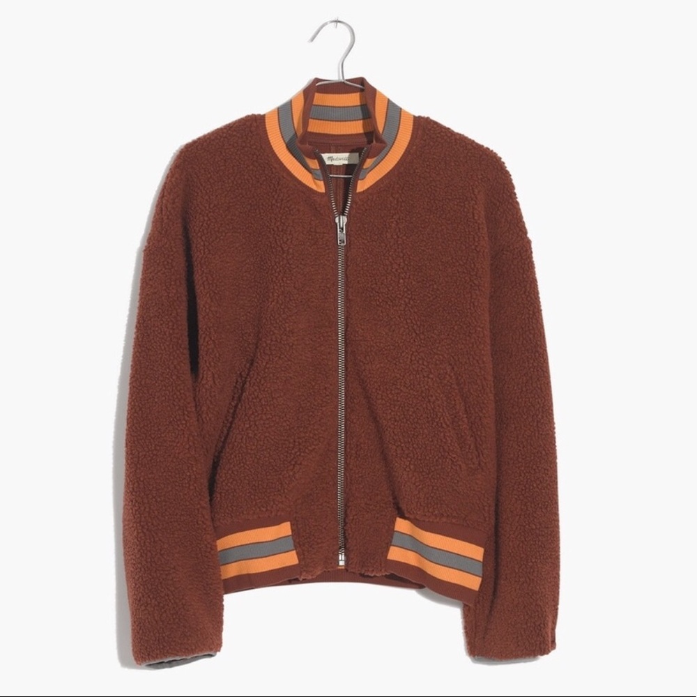 MADEWELL Sherpa Varsity Fleece Bomber Jacket XS - Picture 1 of 10